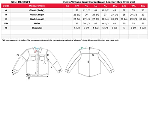 Milwaukee Leather Mlm3519 Men's 'Rustler' Vintage Crazy Horse Brown Leather Club Style Motorcycle Vest - Large #TOP2