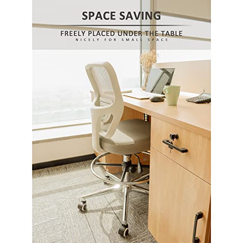 Drafting Chair, Tall Office Chair For Standing Desk, Drafting Stool With Lumbar Support, Adjustable Height And Foot Ring, Grey #TOP4