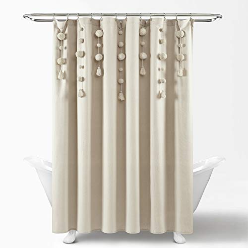 Lush Decor Boho Pom Pom Tassel Linen Textured Shower Curtain Single 72" W x 72" L, Dark Linen - by Lush Decor - Image 7