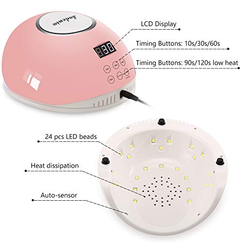 UV LED Nail Lamp, UV Light for Gel Nails 48W Nail Dryer with 5 Timers, Auto Sensor, LCD Display, Low Heat Mode, Pink