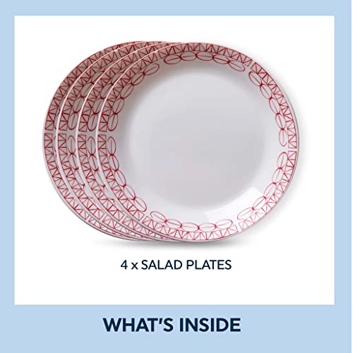 Corelle Everyday Expressions 4-Pc Salad Plates Set, Service For 4, Durable And Eco-Friendly 7-1/2-Inch Plates, Higher Rim Glass Lunch Plate Set, Microwave And Dishwasher Safe, Graphic Stitch #TOP1