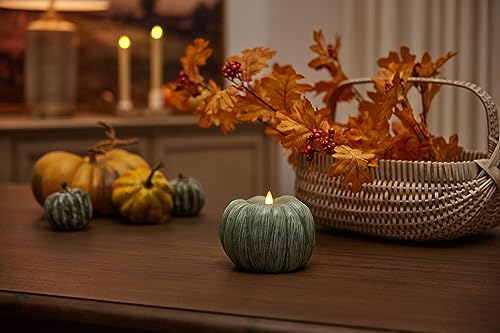Vela LED de calabaza sin llama Luminara en cera real verde iceberg con temporizador 7