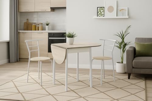 Miniatura 4 de Momma Home Conjunto Mesa Cocina Extensible Y 2 Sillas - Comedor, Plegable, Conjunto Cocina, Roble Blanco, Leva, 55 115 X 61 X 74 Cm