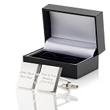 Personalised Best Man Cufflinks In Luxury Leatherette Case - Engraved With Your Custom Text - 4 Shapes and 2 Colours To Choose From (Square, Silver Plated)