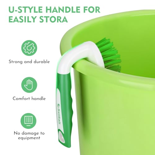 Image of SetSail Scrub Brush, Stiff Bristle Cleaning Scrubber, 4 Pack(Green) | Durable Bristles Ergonomic Non-Slip Tpr Grip. U-Style Hanging Loop for Storage. Use for Shower, Tub, Tile, Kitchen, Carpet.