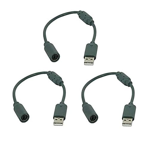 OBTANIM 3 Pack Replacement Dongle USB Breakaway Cable for Microsoft Xbox 360 Wired Controllers, Gray