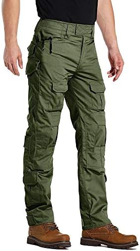 TRGPSG Men's Tactical Pants, Camo Hiking Pants, Military Ripstop Cargo Pants, Multi-Pocket Casual Work Pants WG3F ArmyGreen 32