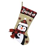 Dreamdecor Christmas Stockings Personalized with Name, 18' Christmas Stocking Deer Gnome Santa Snowman Burlap Plaid Xmas Stocking Holiday Christmas Decoration Gifts for Family Kids