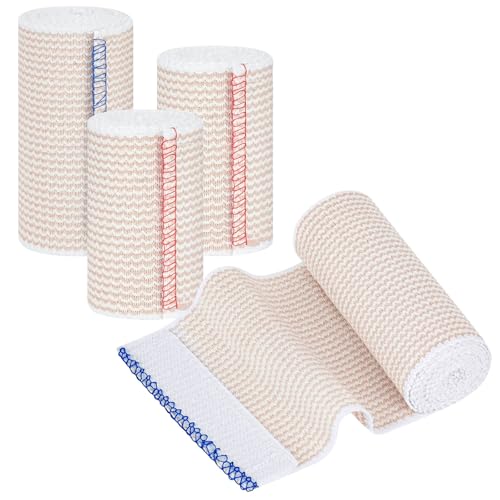Fefod Premium Compression Bandage 4pk (2x7.5 cm 2x10 cm) Self-Closing Elastic Bandage Wrap Washable and Reusable Elastic Bandage Wrap for Legs Wrists Ankles Knees Feet Stretches up to 4.5m