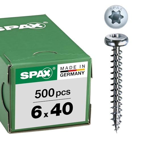SPAX Universalschraube, 6,0 x 40 mm, 500 Stück, T-STAR plus, Halbrundkopf, Vollgewinde, 4CUT, WIROX A9J, 0201010600405