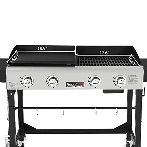 Royal-Gourmet-GD401-Portable-Propane-Gas-Grill-and-Griddle-Combo-with-Side-Table-4-Burner-Folding-LegsVersatile-Outdoor-Black-66-Inch