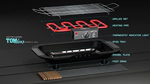 - Barbeque Grill Electric Smokeless Indoor/Outdoor Grill Portable Adjustable Temperature Control, 2000W (Bbq With Hammer) - Black, Free Standing