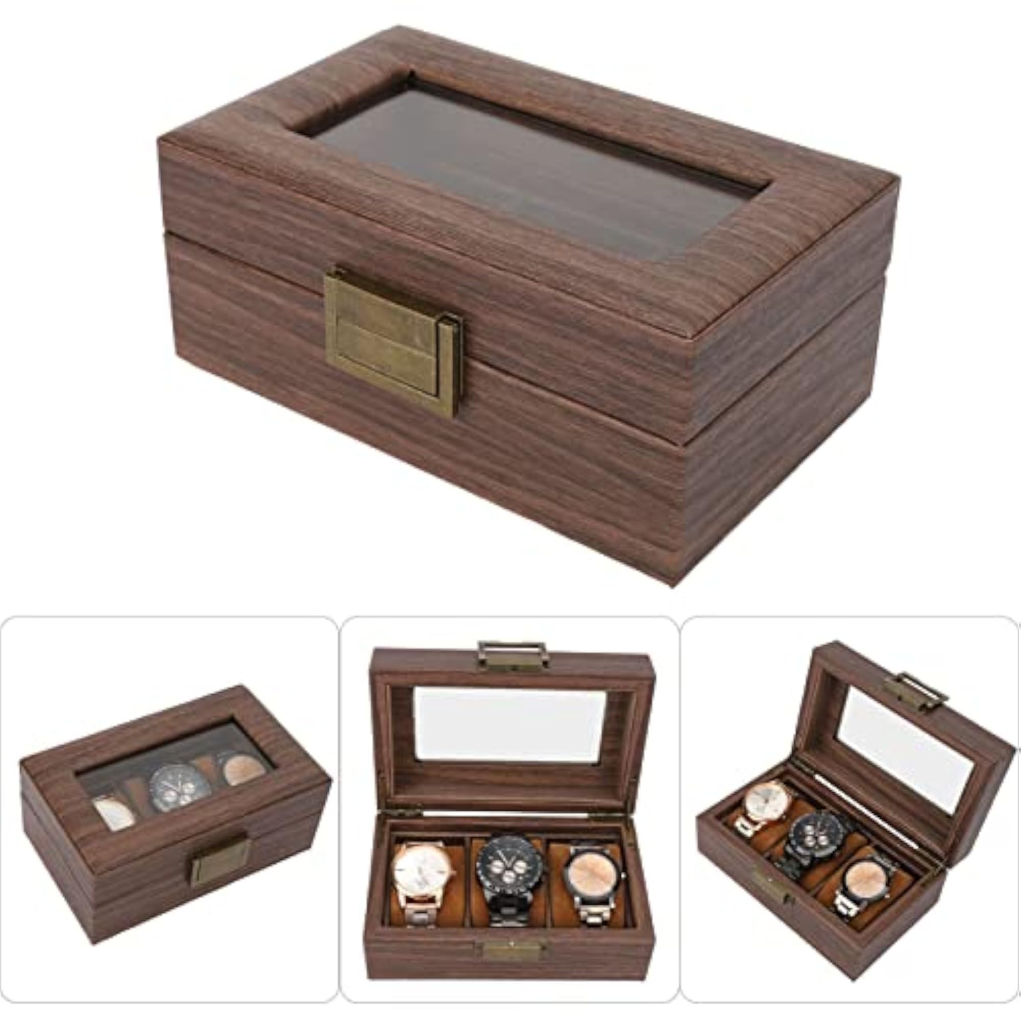 Wooden Watch Box with Vintage Pattern for 3 Watches