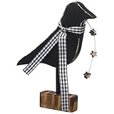 Wesiti Primitive Crow Decor Halloween Wooden Crow Table Centerpiece with Mini Grungy Stars and Black and White Plaid Scarf for Halloween Country Farmhouse Tray Room Decoration