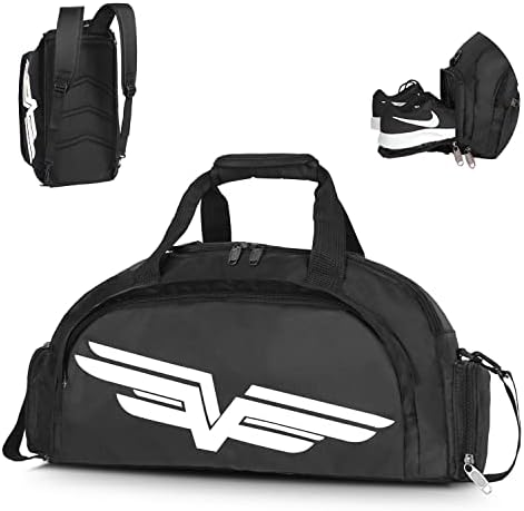 FIORETTO 30L Sports Gym Bag with Wet Pocket & Shoe Compartment, Water Repellent Weekend Hospital Overnight Bag for Women, Sports Holdall Backpack (Black+Blue)