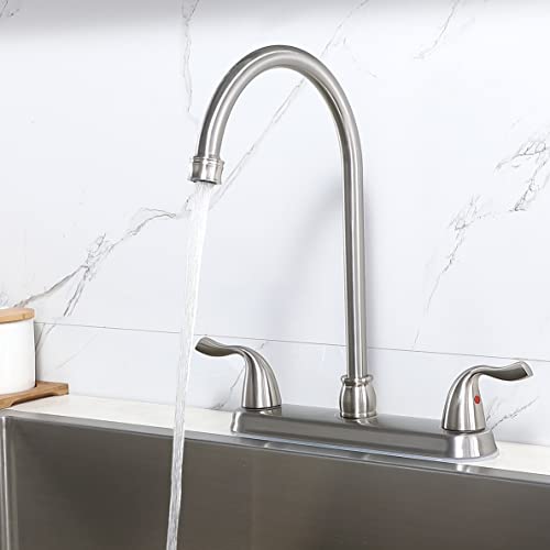 Hotis Home Brushed Nickel 3 Hole Kitchen Faucet, 2 Handle 4 Hole Kitchen Faucet, High Arc Swivel Spout Stainless Steel Sink Faucet For Rv Camper #TOP4