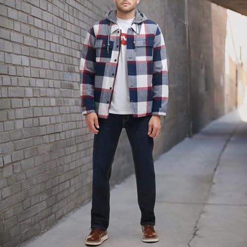 Image of Levi's mens Plaid Sherpa Lined Hooded Shirt Jacket (Regular & Big & Tall Sizes)
