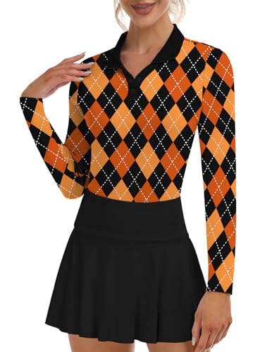 Image of Soneven Womens Golf Shirts Moisture Wicking V Neck Long Sleeve Polo Shirts Collared Tops