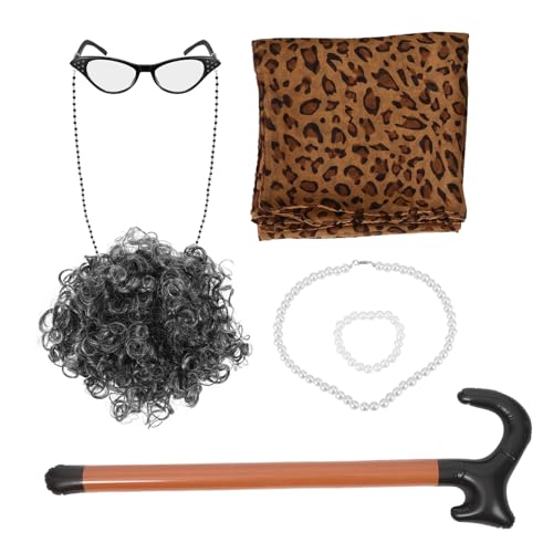 Postiche de grand-mère grise accessoire de cosplay pour déguisement rétro