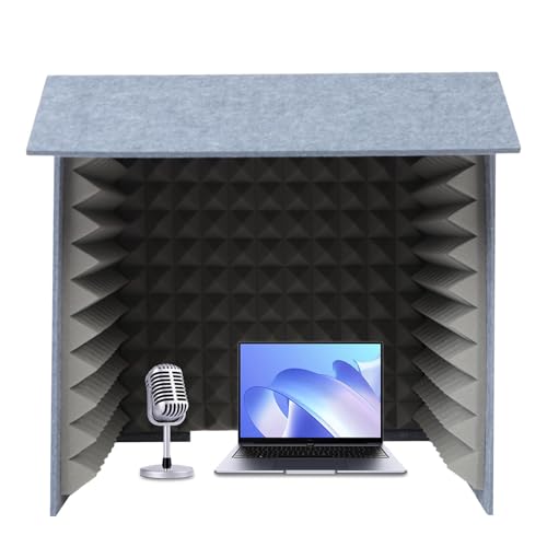 Escudo de aislamiento de sonido plegable, cabina vocal de escritorio portátil con paneles acústicos, fácil montaje, reducción de ruido y mejora del sonido para estudio de grabación, gris, 23.6in miniatura 1