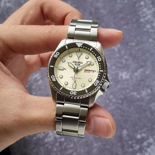 Seiko Quadrante monocromatico 5 Sport skx automatico midi (38 mm) / Acciaio inossidabile SRPK31K1, Cream/Grey, Sport