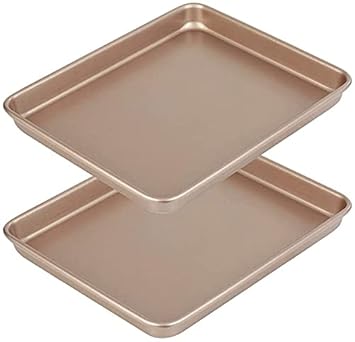 11 Inch Baking Sheets Nonstick Pan, Cookie Sheet Replacement Toaster Oven TrayDeep Size 1 inch Bakeware, Non Toxic & Heavy Duty & Easy Clean - 1Pc, Gold