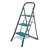 Tower 3 Tread Step Ladder, Folding Steel Frame with Non-Slip Steps & Feet, Compact & Lightweight Design, 150kg Max Capacity, Anthracite & Teal, T780001TL