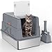 SZEE XL Edelsthal Katzenklo mit 180° Klappdeckel, Große Geschlossene Katzentoilette Edelstahl mit Deckel, Stainless Steel Cat Litter Box with Scoop-58,3x37,1x37,5cm, Dunkelgrau