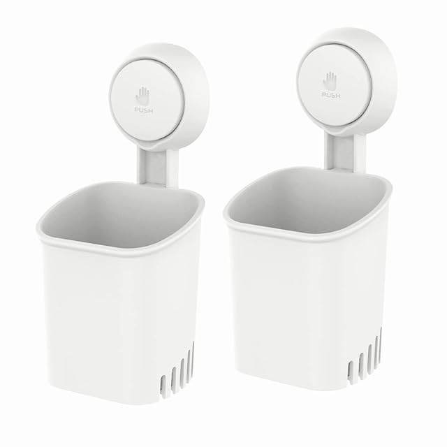 LEVERLOC Powerful Suction Toothbrush Holder Removable Drill-Free Wall Shower Holder for Toothbrush Toothpaste Razor Self-draining Suction Cup in