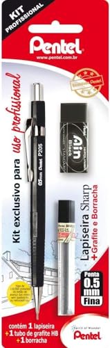 Pentel Lapiseira Sharp P200 0.5mm Preta + Grafites + Borracha 0.5mm SM/P205-AMBP