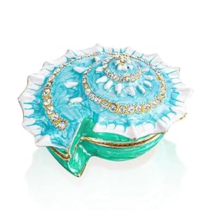 H&D HYALINE & DORA Handmade Conch Jewelry Box, Hinged Trinket Box Ring Earring Necklace Jewelry Organizer, Diamond Bejeweled Storage, Wedding Party Keepsake Dressing Table Decor