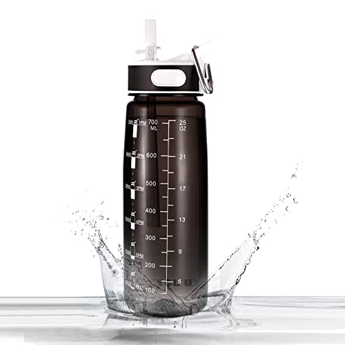 Micacron Water Bottle with Straw 800ML Sports Drinking Bottle, Daily Water Intake Bottle with Motivational Time Marker to Remind the Drinking Time, BPA-Free, Ideal for Gym Office Camping
