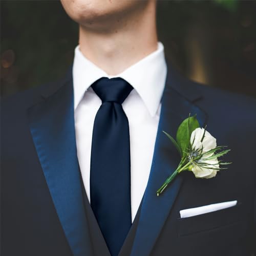 Image of WOXVM Men's Ties Classic Solid Satin Tie Pure Color 3.15 inch Mens Necktie, Premium Formal Black Ties For Men Business & Wedding