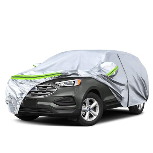 Image of Waterproof Car Covers Replace for 2007-2025 Ford Edge, 6 Layers Silver All Weather Car Cover with Zipper Door & Windproof Bands for Snow Rain Dust Hail Protection