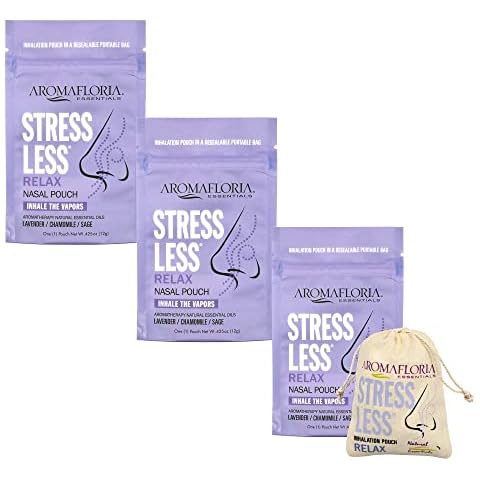 Aromafloria Stress Less Inhalation Pouch - Aromatherapy - Nasal Breathing for Relaxation - Inhale Pure Essential Oils That are Relaxing, Calming, & Soothing to The Senses - 3 Pouch Pack, 1.275 Ounce Cover