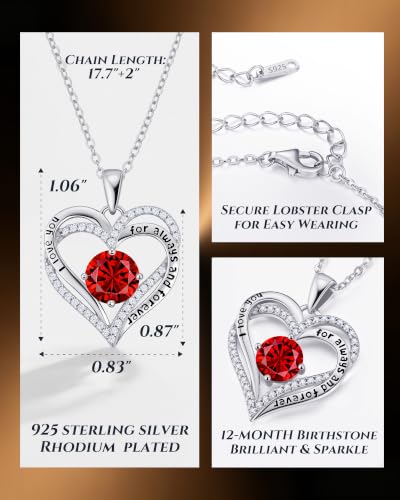 Image of CDE S925 Birthstone Heart Pendant Necklaces Jewelry Gifts for Wife