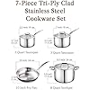 Cook N Home 7-Piece Tri-Ply Clad Stainless Steel Cookware Set, Pots and Pans Kitchen Set with Tempered Glass Lids, Induction-Ready, Dishwasher-Safe, Silver