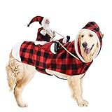 CooShou Dog Christmas Costume Running Santa Claus Riding on Pet Christmas Winter Plaid Hoodie Coat for Dog Cat Christmas Holiday Outfit Pet Xmas Dog Clothes XXL