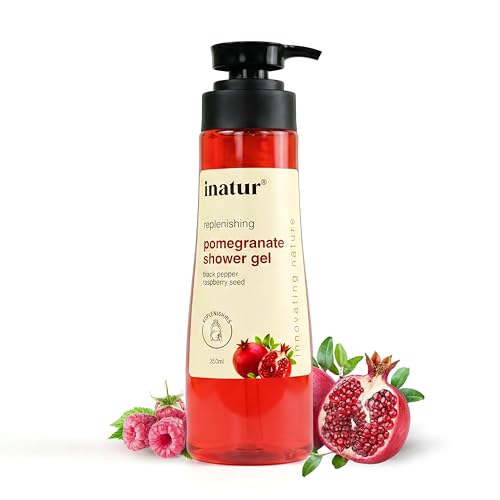 Image of inatur Pomegranate Shower Gel | Refreshing & Rejuvenating Body Wash | Sulfate-Free & Gentle Cleanser | Hydrating & Nourishing | Liquid Shower Gel for Glowing Skin | For All Skin Types | 350ml