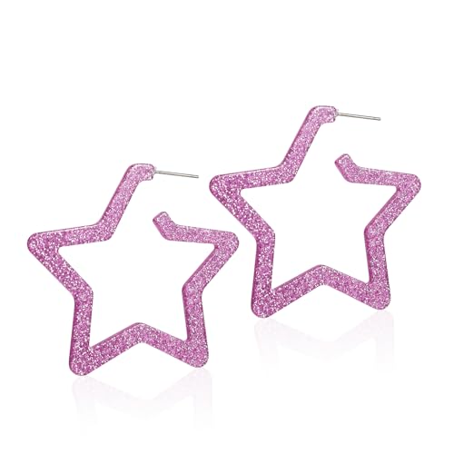 Star Hoop Earings 80s Classic Big Hoop Earrings Retro Neon Geometric Earrings Fluorescence Party Accessories for Women-Star Purple