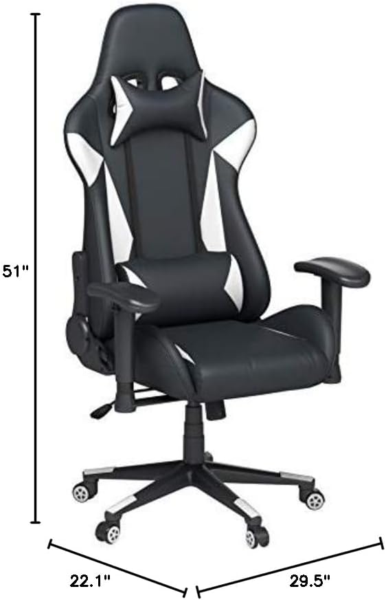 Amazon Basics Gaming/Racing Style Office Chair with Removable Headrest and High Back Cushion - White