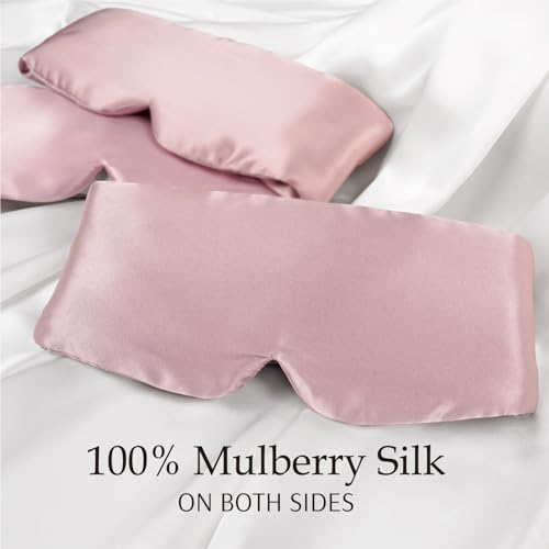 Zenssia 100% Mulberry Silk Sleep Mask Eye Mask for Man and Woman with Adjustable Headband, Full Size Large Sleep Mask & Blindfold for Total Blackout for All Night Sleep, Travel & Nap- Light Plum - Thumbnail 2
