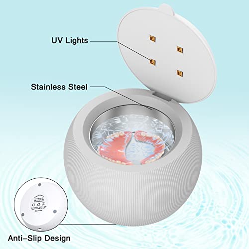 Voraiya® Ultrasonic Uv Cleaner For Dentures, Aligner, Retainer, Whitening Trays, Night Dental Mouth Guard, Toothbrush Head, Ultrasonic Cleaner Machine For All Dental Appliances, Jewelry, Diamonds #TOP4