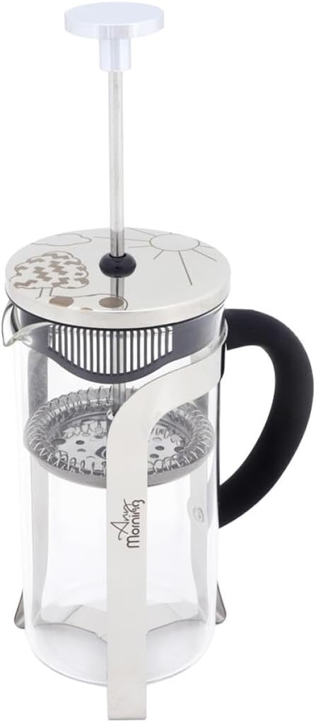 Any Morning French Press Coffee and Tea Maker, Borosilicate Glass Coffee Press, Stainless Steel Filter, Durable and Heat Resistant, Silver (600 ml, 20 oz, 2 Cup)