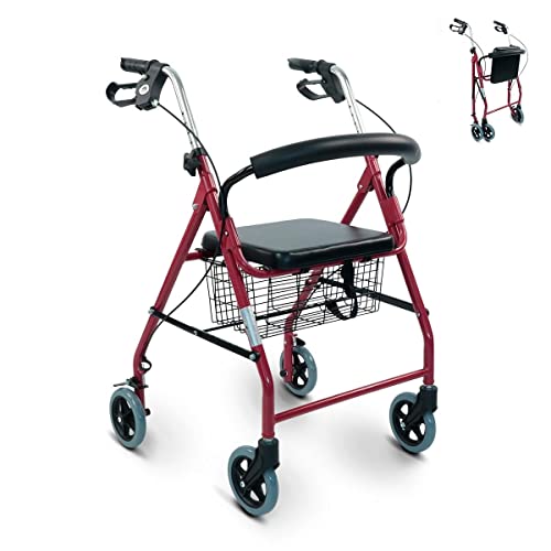 Mobiclinic, Alhambra, Rollator, Gehilfe für Senioren, Gehwagen, Faltbar, Leichtgewicht, Höhenverstellbar, Korb, Gepolsterter Sitz, Bordeaux
