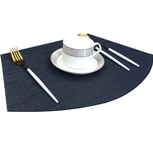 Bright Dream Wedge Placemats For Round Table Woven Vinyl Heat Resistant Washble Easy Clean Table Mats Set Of 4（Navy） #TOP4