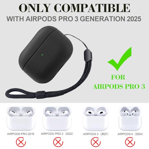 Teyomi TPU Hülle für AirPods Pro 3. Generation, Schutzhülle für Apple Airpods Pro 3 mit Handschlaufe, Texturdesign für Airpods Pro 3 Case (Schwarz)
