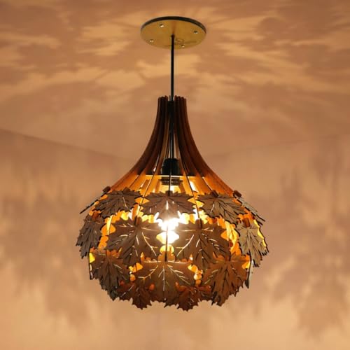 Image of Wood Pinecone Pendant lamp, Wooden Ceiling lamp, Wooden Hanging lamp handicrafted Home decore Chandelier Light (Maple)