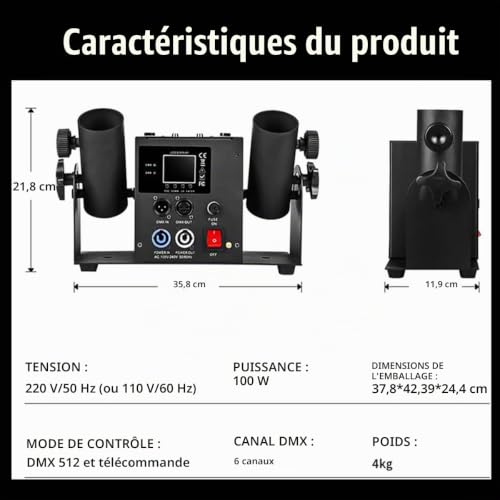 Machine à confettis 2/4 têtes, lanceur de confettis électrique avec DMX et télécommande, canon à confettis numérique pour DJ Party Discothèque Mariage Scène Concert Événement Spectacle,2Shots – vue 7