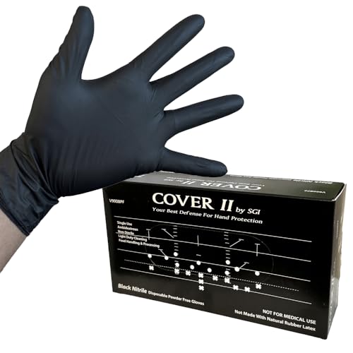 InkBed Black Nitrile Disposable Gloves 5 Mil Thickness Powder-Free Textured Fingertips Chemical Resistance, (Large)